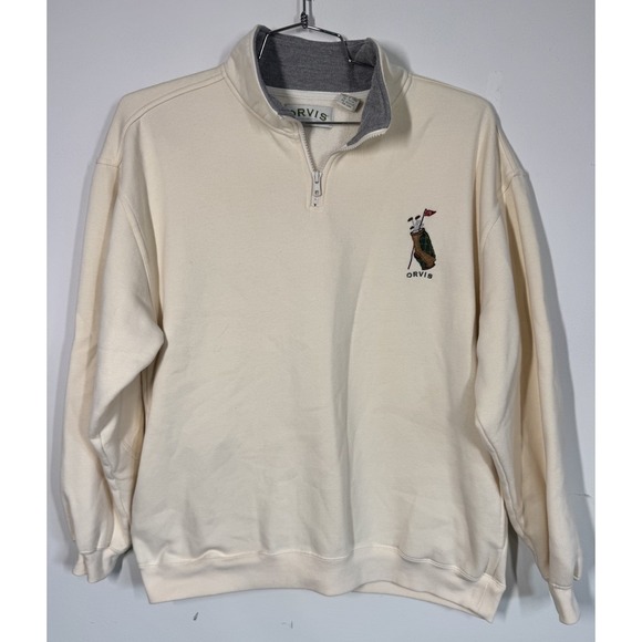 Orvis Other - Orvis Men's Cream 1/4‎ Zip Long Sleeve Pullover Sweatshirt Golf Size L Pockets